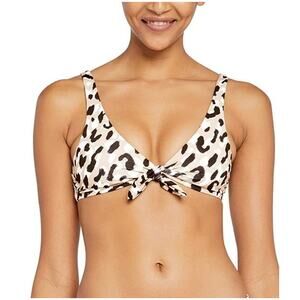 Vitamin A Women 12 Tan Lou Cheetah Tie Front Bikini Top Wildcat Animal Print NEW